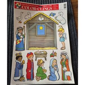 Christmas Nativity Scene Color Static‎ Clings Art Window Decals USA Vintage New